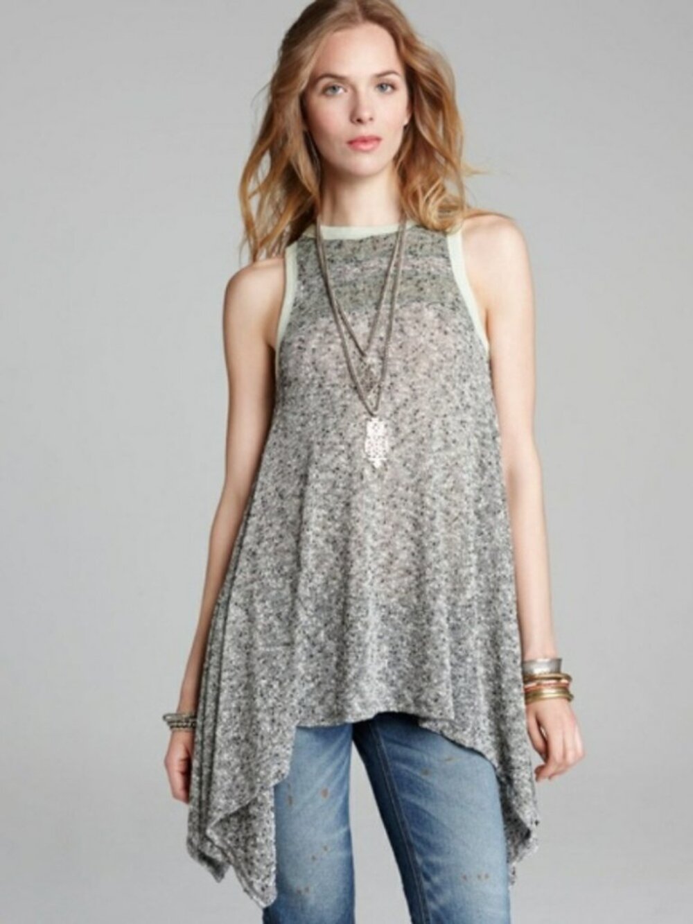 Free People We The Free Bumble Bees Knees Tunic Top With Sharkbite Hem S EUC